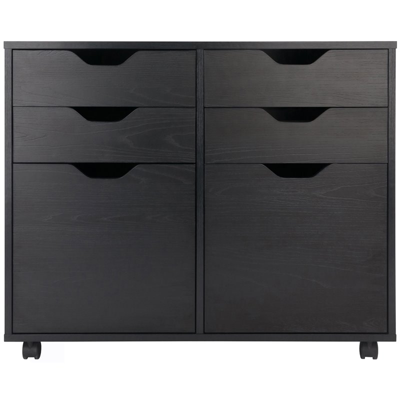 Scranton & Co 2-Section Mobile Storage Cabinet with 6 Wheels in Black