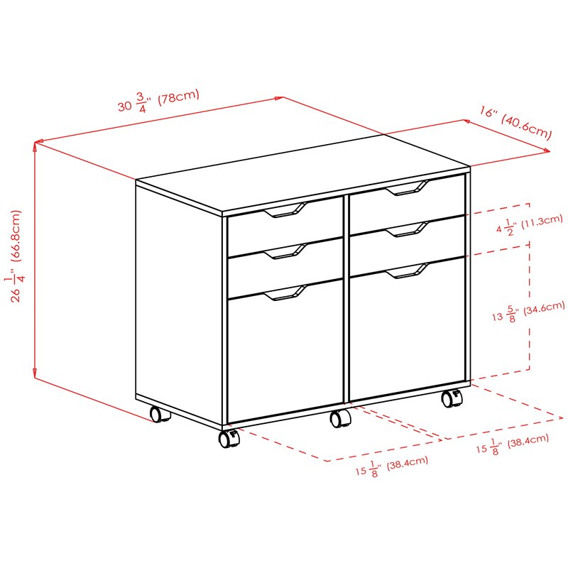 Scranton & Co 2-Section Mobile Storage Cabinet with 6 Wheels in Black