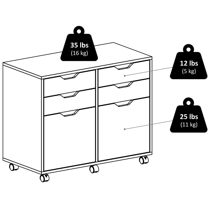 Scranton & Co 2-Section Mobile Storage Cabinet with 6 Wheels in Black
