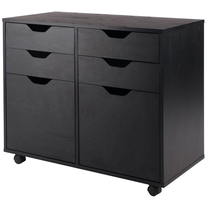 Scranton & Co 2-Section Mobile Storage Cabinet with 6 Wheels in Black