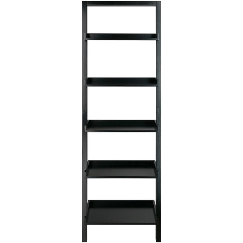 Scranton & Co 5 Shelf Solid Wood Leaning Bookcase in Black