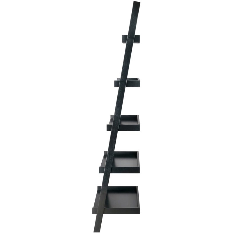 Scranton & Co 5 Shelf Solid Wood Leaning Bookcase in Black