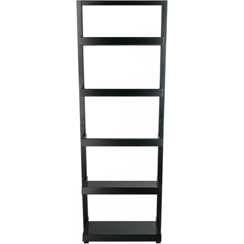 Scranton & Co 5 Shelf Solid Wood Leaning Bookcase in Black