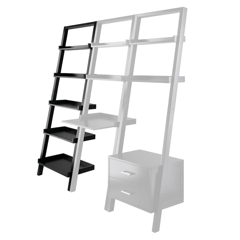 Scranton & Co 5 Shelf Solid Wood Leaning Bookcase in Black