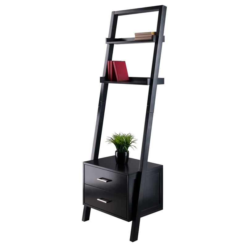 Scranton & Co Leaning Drawer Bookcase with 2 Shelves in Black Wood