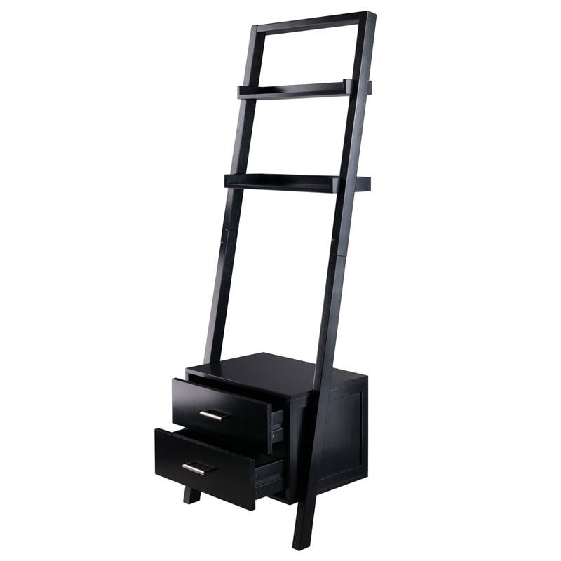 Scranton & Co Leaning Drawer Bookcase with 2 Shelves in Black Wood