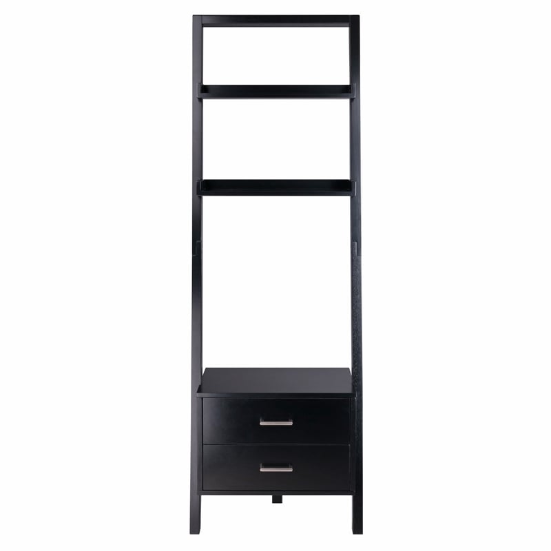 Scranton & Co Leaning Drawer Bookcase with 2 Shelves in Black Wood