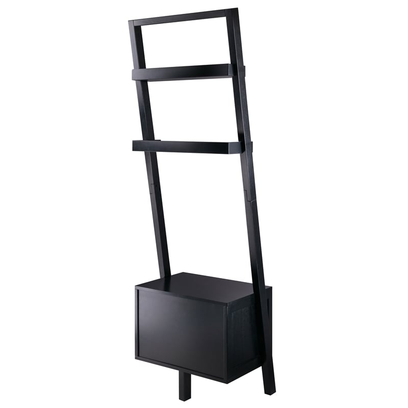 Scranton & Co Leaning Drawer Bookcase with 2 Shelves in Black Wood