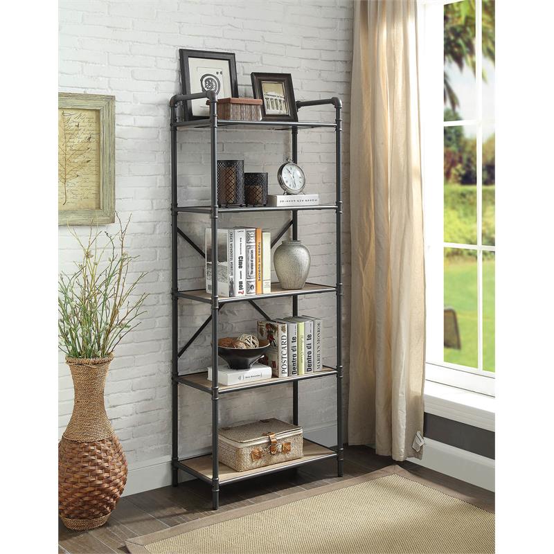 Scranton & Co 5-Tier Bookshelf in Antique Oak and Sandy Gray