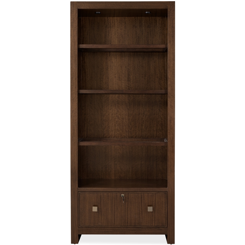 Scranton & Co Archives Glass Shelf Bookcase in Walnut Finish