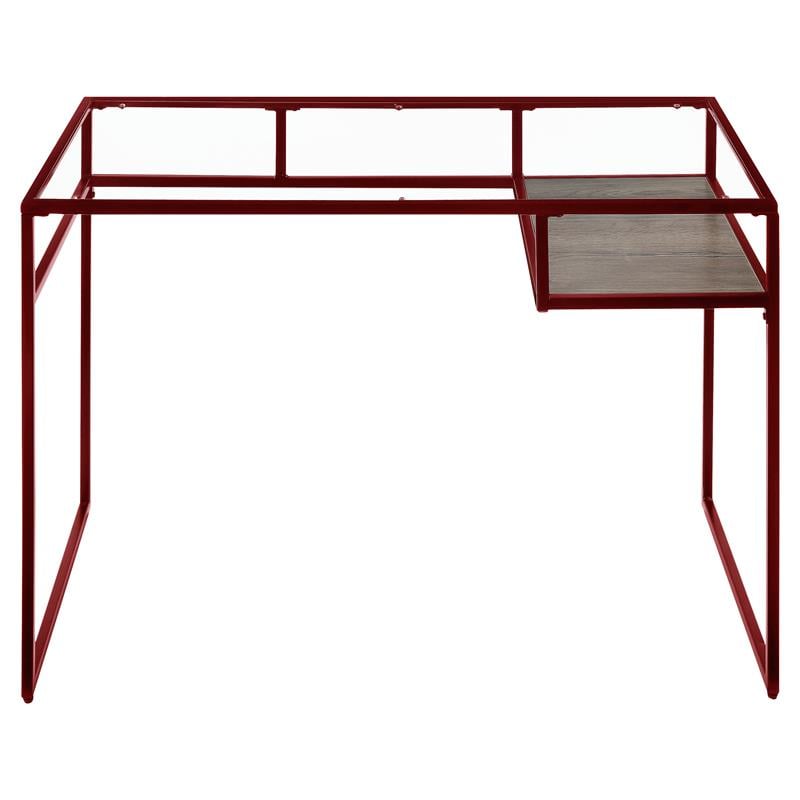Scranton & Co Glass Writing Desk with Wooden Shelf in Red and Clear