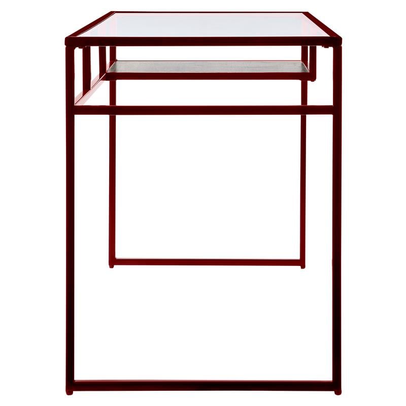Scranton & Co Glass Writing Desk with Wooden Shelf in Red and Clear