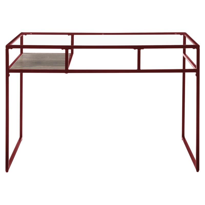 Scranton & Co Glass Writing Desk with Wooden Shelf in Red and Clear