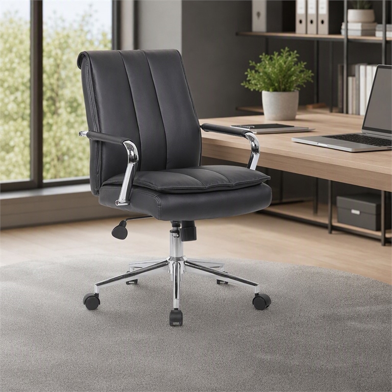 Scranton & Co Pillow-Top Task Chair with Chrome Arms and Base in Black