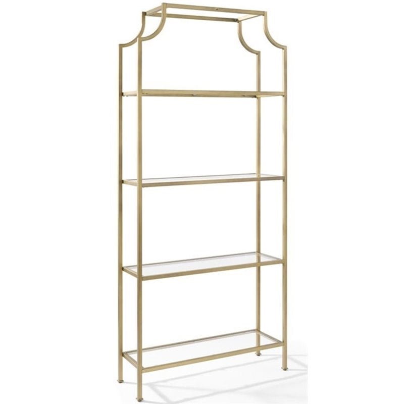Scranton & Co 4 Shelf Etagere Bookcase in Antique Gold Metal Glass