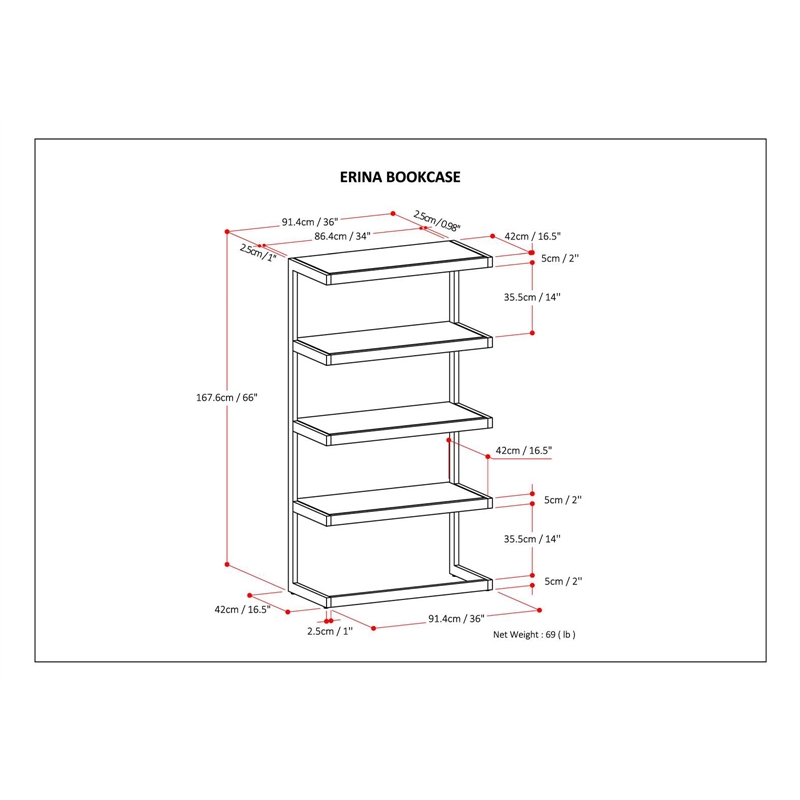 Scranton & Co Solid Acacia Wood Rectangle Bookcase Charcoal Brown 66X36 in