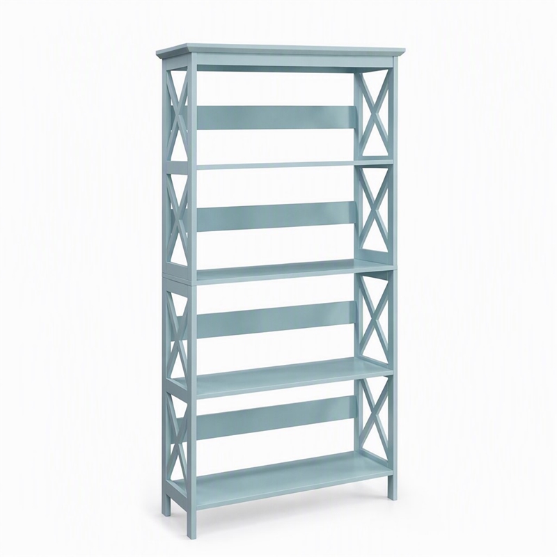 Scranton & Co Five-Tier Wood Bookcase in Sea Foam Blue Finish
