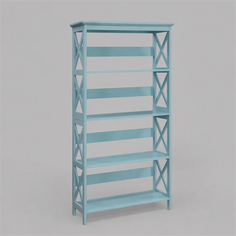 Scranton & Co Five-Tier Wood Bookcase in Sea Foam Blue Finish