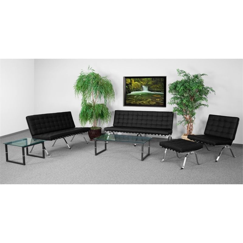 Scranton & Co Leather Tufted Loveseat in Black with Vintage Design