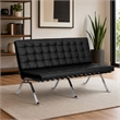 Scranton & Co Leather Tufted Loveseat in Black with Vintage Design