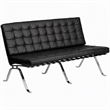 Scranton & Co Leather Tufted Loveseat in Black with Vintage Design