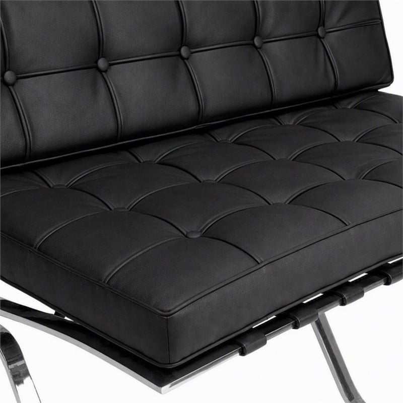Scranton & Co Leather Tufted Loveseat in Black with Vintage Design