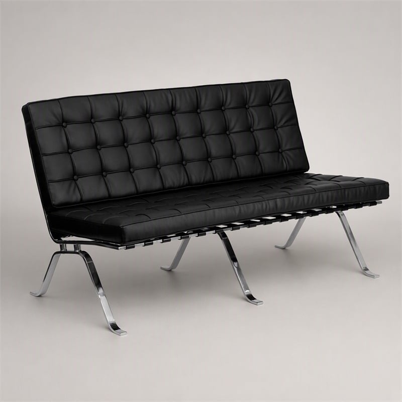 Scranton & Co Leather Tufted Loveseat in Black with Vintage Design