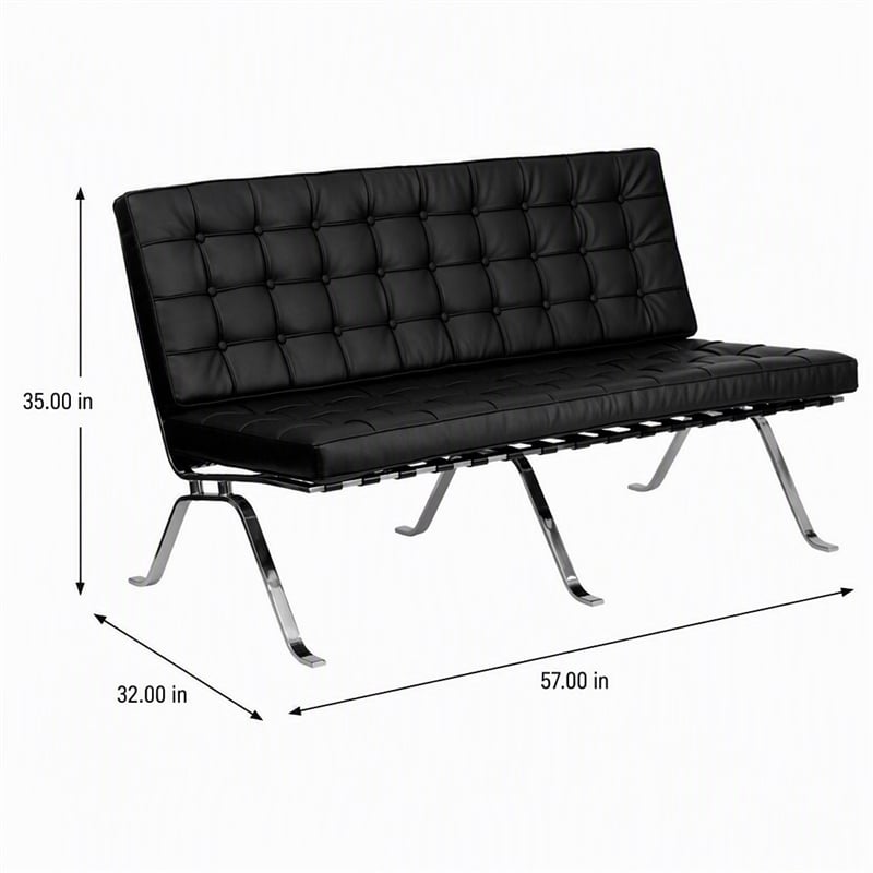Scranton & Co Leather Tufted Loveseat in Black with Vintage Design