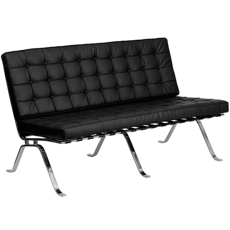 Scranton & Co Leather Tufted Loveseat in Black with Vintage Design