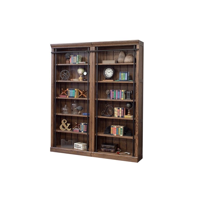 Scranton & Co Tall Wood Bookcase Bundle with Ladder in Oak Finish