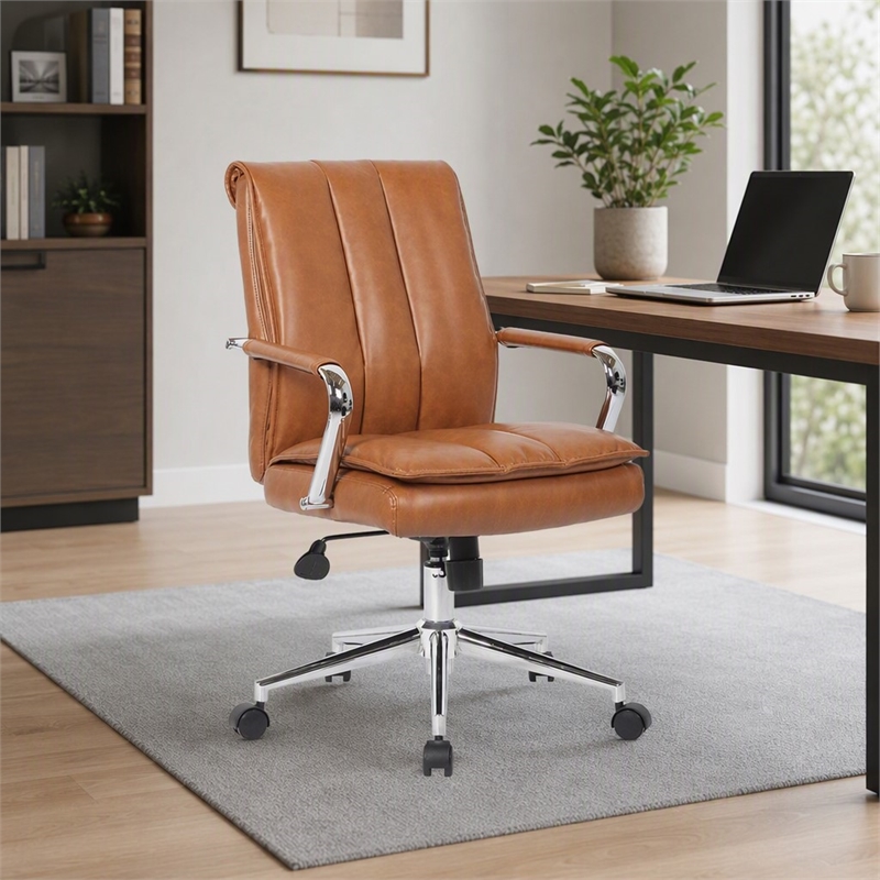 Scranton & Co Charlotte Pillow Top Vinyl Task Chair in Caramel