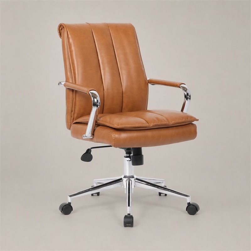 Scranton & Co Charlotte Pillow Top Vinyl Task Chair in Caramel