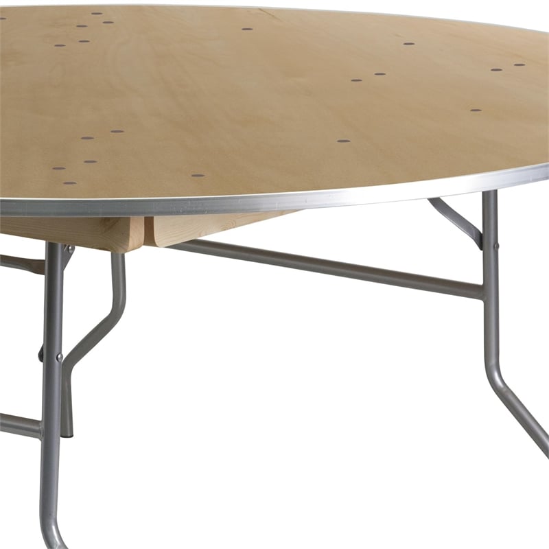 Scranton & Co Round Birchwood Folding Banquet Table in Natural and Silver