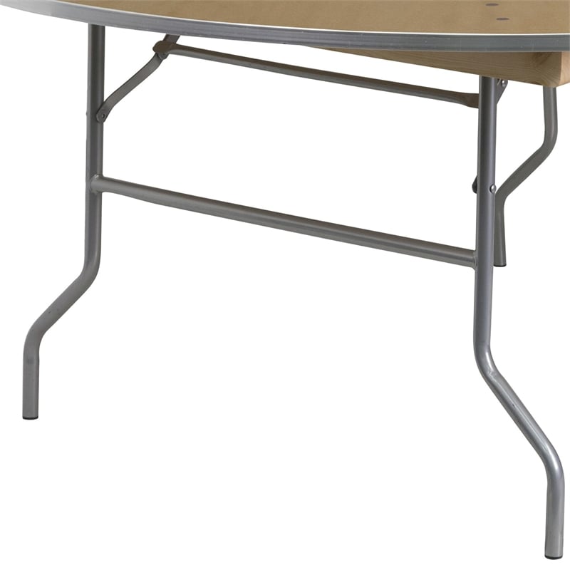Scranton & Co Round Birchwood Folding Banquet Table in Natural and Silver