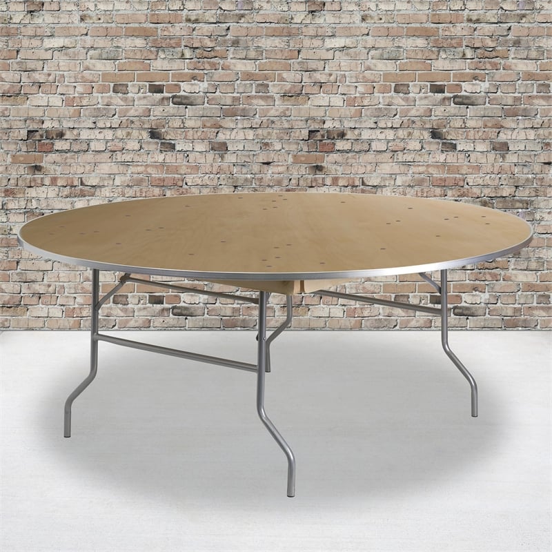 Scranton & Co Round Birchwood Folding Banquet Table in Natural and Silver