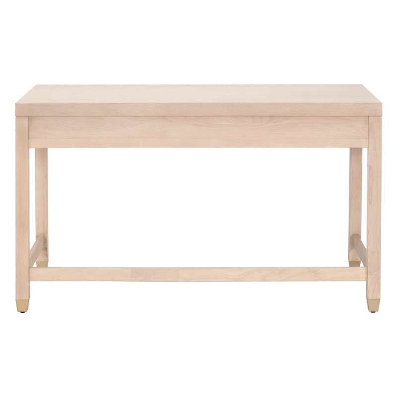 Scranton & Co Wood Desk in Light Honey Oak with 3 Drawers and Brass Accents