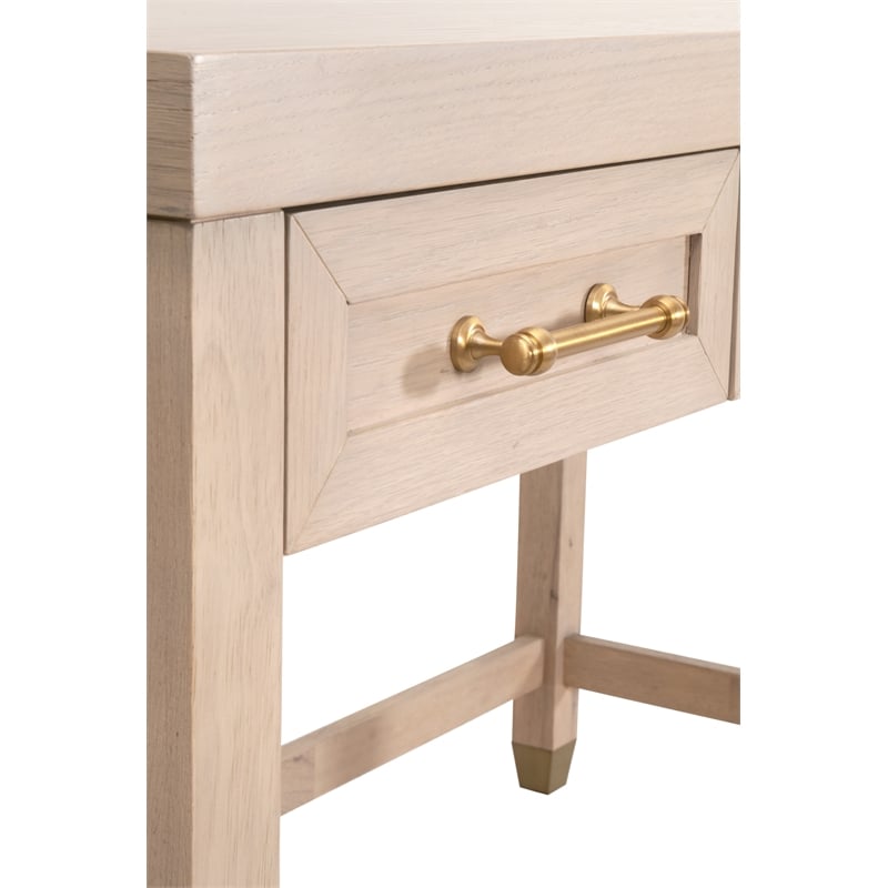 Scranton & Co Wood Desk in Light Honey Oak with 3 Drawers and Brass Accents