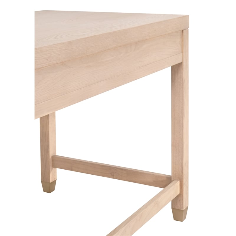 Scranton & Co Wood Desk in Light Honey Oak with 3 Drawers and Brass Accents