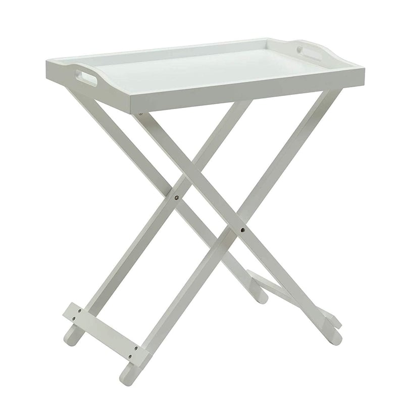 Scranton & Co Folding Tray Table in White Wood Finish with Handles