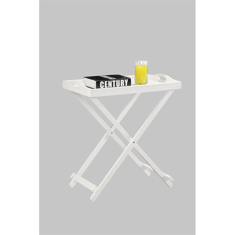 Scranton & Co Folding Tray Table in White Wood Finish with Handles