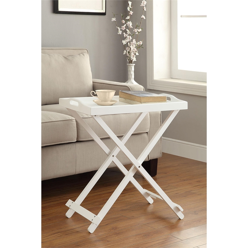 Scranton & Co Folding Tray Table in White Wood Finish with Handles