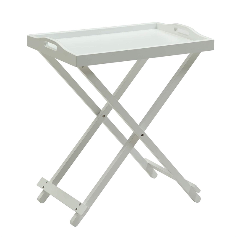 Scranton & Co Folding Tray Table in White Wood Finish with Handles