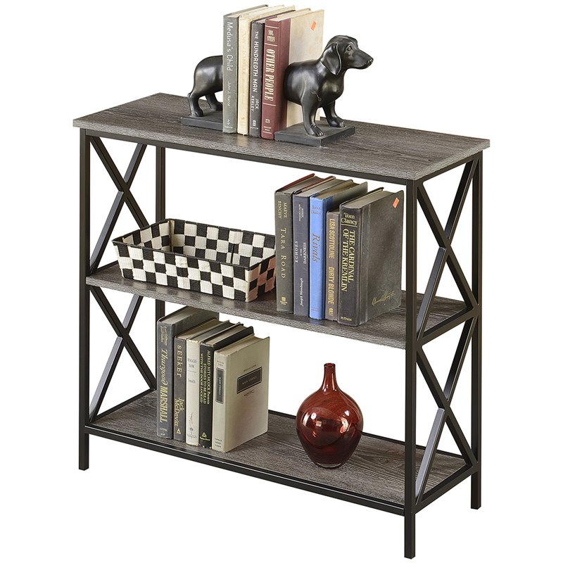 Scranton & Co Three-Tier Bookcase in Weathered Gray Finish