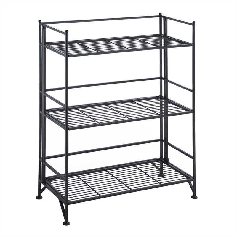Scranton & Co 3-Tier Wide Folding Shelf in Durable Black Steel