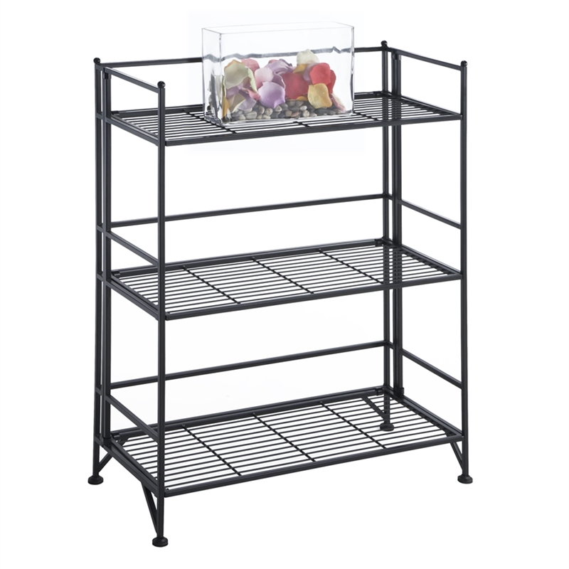 Scranton & Co 3-Tier Wide Folding Shelf in Durable Black Steel