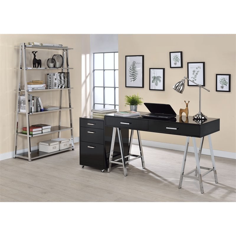 Scranton & Co 2-Drawer Rectangular Office Desk in Black and Chrome
