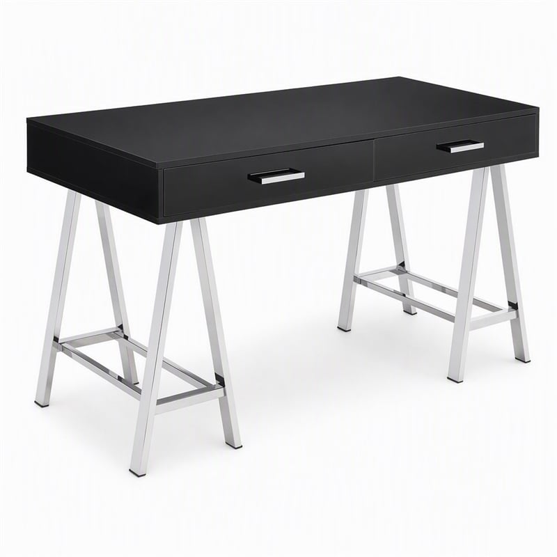 Scranton & Co 2-Drawer Rectangular Office Desk in Black and Chrome
