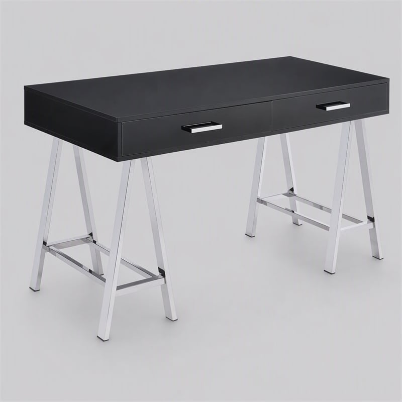 Scranton & Co 2-Drawer Rectangular Office Desk in Black and Chrome