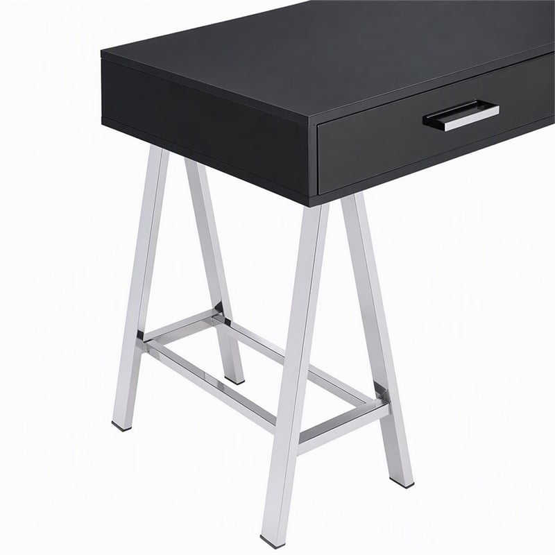 Scranton & Co 2-Drawer Rectangular Office Desk in Black and Chrome
