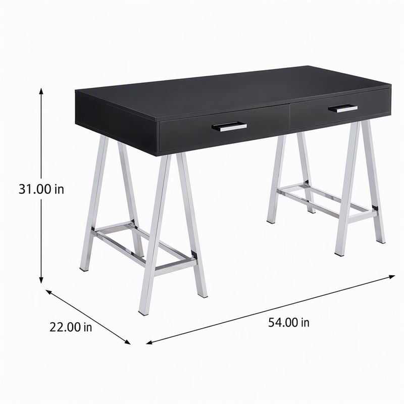 Scranton & Co 2-Drawer Rectangular Office Desk in Black and Chrome